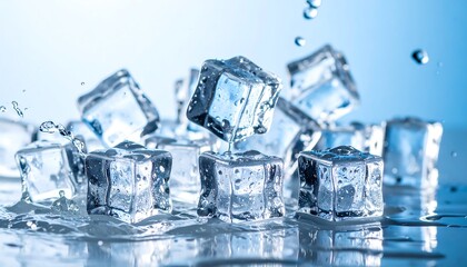 Ice cubes splashing on a surface