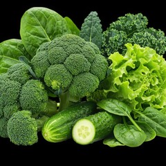 Fresh Green Vegetables Broccoli Spinach Kale Lettuce Cucumbers