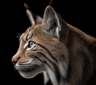 Realistic lynx portrait, one roaring with teeth bared and one calmly gazing sideways, high detail animal face. Generative by AI