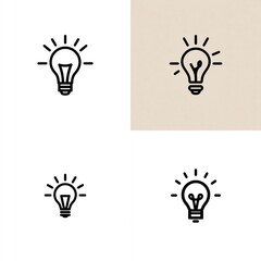 Four simple line art lightbulb icons, radiating light