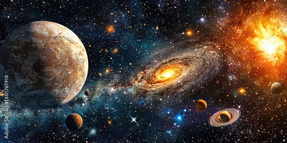 Wall mural a cosmic setting where figures float effortlessly in the vastness of space