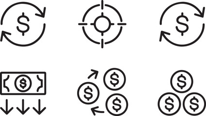 Financial Icons Representing Money Exchange Goal Target and Transactions Economic and Investment Concepts for Business and Finance