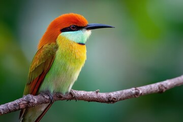 Fototapeta premium Chestnut headed bee eater perched on a branch in Thailand s natural setting