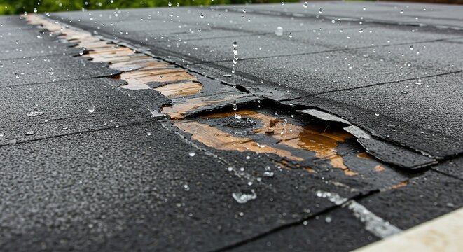 Roof damage repair needed asphalt shingles leaky roof in rain home maintenance and inspection service call