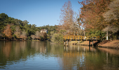 wooden bridge over lake São Bernardo, São Francisco de Paula, Brazil 