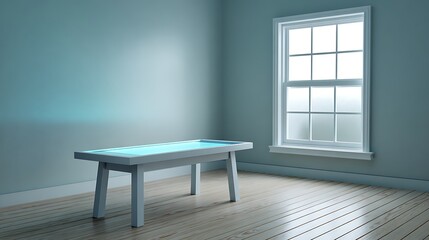 Empty room with glowing table and window