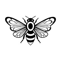 Obraz premium Bee illustration of a geometric bee design with circular eyes and ornate wings