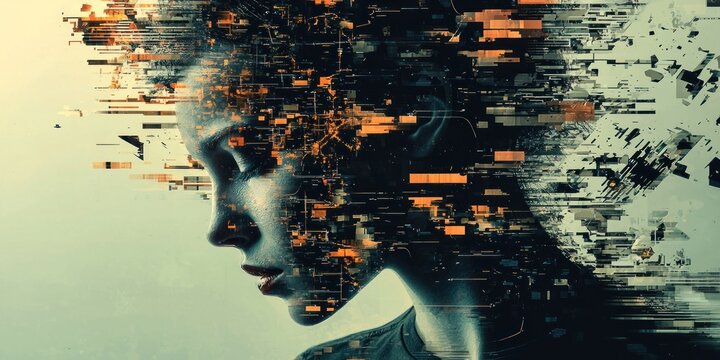 A cyberpunk-inspired portrait where movement leaves behind fragmented, digital traces - Powered by Adobe