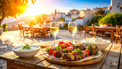 Greek Street Food Outdoor Dining Sunset