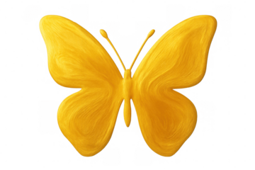 Golden butterfly with fuzzy wings, digitally rendered, metallic sheen gleaming against translucent backdrop, embodying fragile metallic beauty