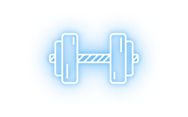 Luminous blue neon dumbbell symbol representing fitness, exercise, and strength training. Vector icon illustration for a gym or workout advertisement.