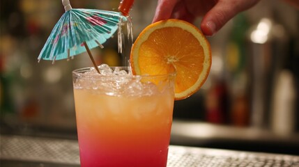 Cocktail preparation at a bar