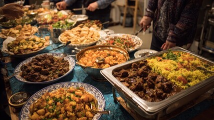 Fototapeta premium A Bountiful Middle Eastern Feast: A Table Loaded with Delicious Dishes