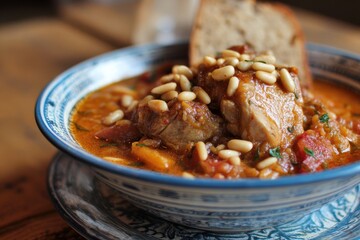 Chicken stew with pine nuts made at home