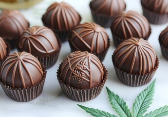 Obraz premium Delicious handmade chocolate truffles arranged elegantly, showcasing intricate designs and rich cocoa hues, perfect for celebrations or gifting, evoking indulgence and sweetness.