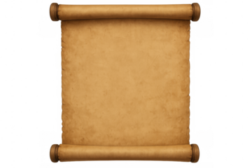 Ancient blank scroll with wooden rollers on transparent background, providing copy space for historical or fantasy themed projects