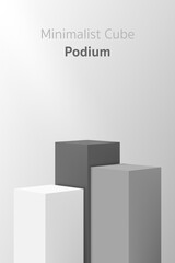 Minimal 3D realistic white and grey rectangle podium stand with three steps on a soft background. Perfect for cosmetic mockup, product display showcase, promotional sale banner or modern design