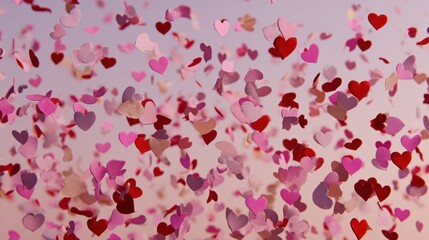 Hearts confetti in the air