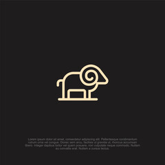 Obraz premium Minimalist depiction of a ram in golden lines against a muted black backdrop, evoking zodiac symbolism with clean design, suitable for various artistic projects