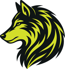 Fototapeta premium 🐺 BOLD, WILD & FEARLESS! Fierce yellow wolf head vector in tribal style—ideal for logos, tattoos, mascots, or esport design. ⚡🔥Download now and give your brand a primal edge! 💥