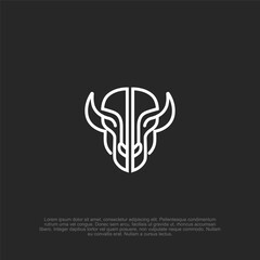 Monoline Art: Boldness and Graceful Simplicity of the Bull, Symbol of Strength and Resilience, Evoking a sense of calm power, an iconic symbol etched against a dark backdrop