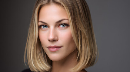 Fototapeta premium European woman with sleek shoulder-length blonde hair