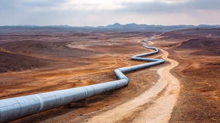 Pipeline winding through desert landscape