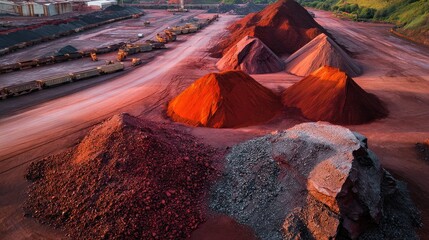 Piles of various colored ore
