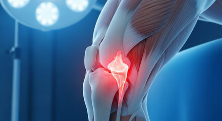 Painful Human Knee Joint - 3D Medical Illustration of Injury and Anatomy