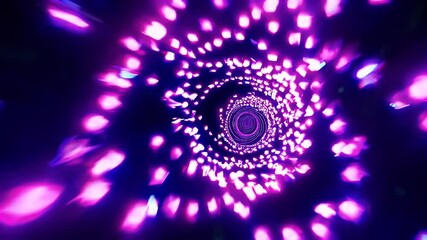 Hypnotic 4K vortex glowing purple dots forming spiralling tunnel vibrant palette adding sci fi energy to VJ loops VR environments electronic music - Powered by Adobe