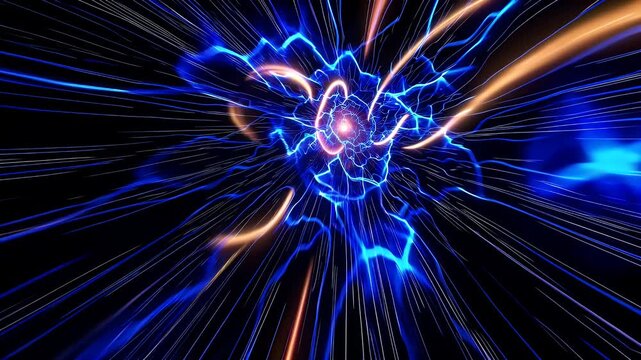 Spark cosmic wonder K animation where luminous blue stars zip through outer space tunnel lines emitting magical energy bursts ideal science trailers gaming menus fantasy celebration