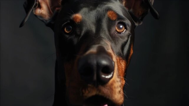 Portrait of a German Shepherd dog with unique facial expression and droopy eye. Focus on the dog's face and eyes.