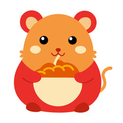 Cute Hamster Eating Noodles Vector Illustration on White Background