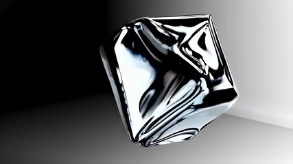 Showcase modern art vertical K render reflective chrome cube melting fluid curves displaying surreal metallic elegance social stories fashion campaigns avant garde design video - Powered by Adobe
