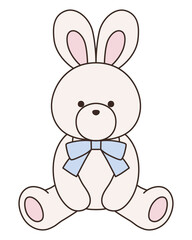 リボンをつけたかわいいうさぎのぬいぐるみのベクターイラスト。兔、アイコン