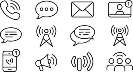 Communication icons telephone message broadcast video call chat speech bubble