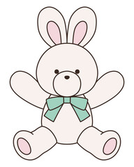 リボンをつけたかわいいうさぎのぬいぐるみのベクターイラスト。兔、アイコン