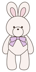 リボンをつけたかわいいうさぎのぬいぐるみのベクターイラスト。兔、アイコン