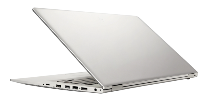 Back View of Half-Closed Laptop Isolated on Transparent Background
Partially Closed Notebook Computer, Rear View with Clipping Path