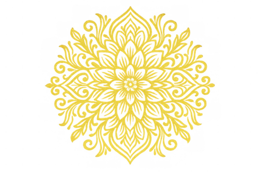 Intricate golden mandala revealing symmetrical patterns, representing inner harmony and spiritual enlightenment with delicate geometric complexity