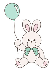 リボンをつけたかわいいうさぎのぬいぐるみのベクターイラスト。兔、アイコン、風船