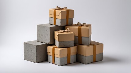 Obraz premium Stack of rustic gift boxes tied with ribbon