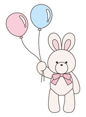 リボンをつけたかわいいうさぎのぬいぐるみのベクターイラスト。兔、アイコン、風船