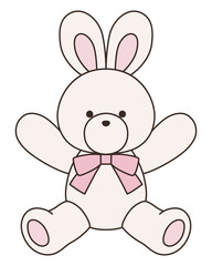 リボンをつけたかわいいうさぎのぬいぐるみのベクターイラスト。兔、アイコン