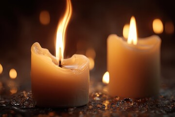 Close up of igniting candles with fire