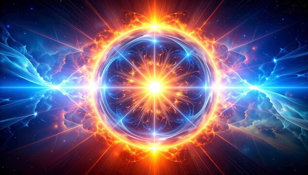 Abstract depiction of a celestial sphere with vibrant energy and radiant light