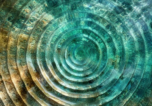 Cascading ripples create a mesmerizing pattern in crystal-clear turquoise water, showcasing the beauty of nature's rhythms and reflections.