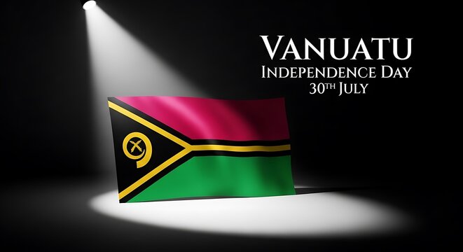 Vanuatu Independence Day Celebration: Flag Illuminated in Dramatic Spotlight.