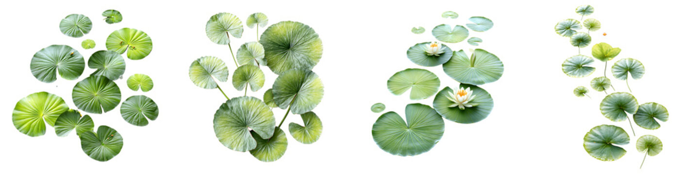 Watercolor Water Lilies and Lily Pads on White