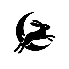 Jumping Rabbit on Crescent Moon Logo